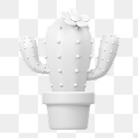 White cactus  png sticker, 3D minimal illustration, transparent background