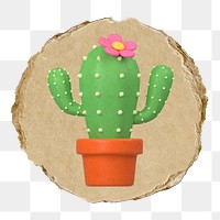 Cactus  png sticker,  3D ripped paper, transparent background