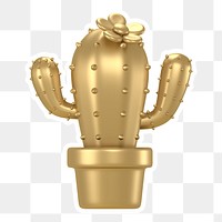 Gold cactus  png sticker, transparent background