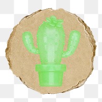 Cactus  png sticker,  3D ripped paper, transparent background