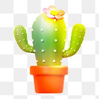 Cactus  png sticker, 3D neon glow, transparent background