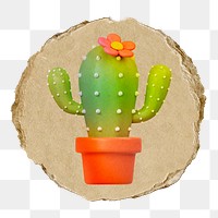 Cactus  png sticker,  3D ripped paper, transparent background