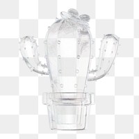 Cactus  png sticker, 3D crystal glass, transparent background