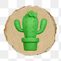 Cactus  png sticker,  3D ripped paper, transparent background