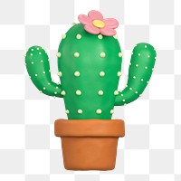 Cactus  png sticker, 3D clay texture design, transparent background