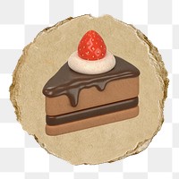 Chocolate cake  png sticker,  3D ripped paper, transparent background