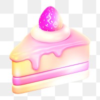 Strawberry cake  png sticker, 3D neon glow, transparent background