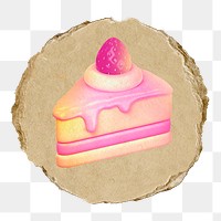 Strawberry cake  png sticker,  3D ripped paper, transparent background