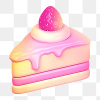 Strawberry cake  png sticker, 3D gradient design, transparent background