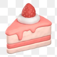 Strawberry cake  png sticker, 3D clay texture design, transparent background