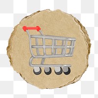 Shopping cart   png sticker,  3D ripped paper, transparent background