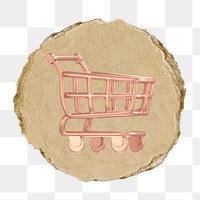 Shopping cart   png sticker,  3D ripped paper, transparent background