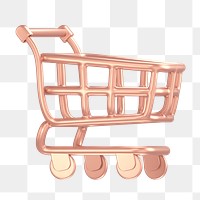 Shopping cart icon  png sticker, 3D rose gold design, transparent background