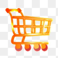Shopping cart icon  png sticker, 3D neon glow, transparent background