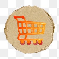 Shopping cart   png sticker,  3D ripped paper, transparent background