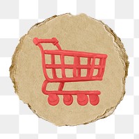 Shopping cart   png sticker,  3D ripped paper, transparent background