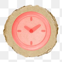 Pink clock  png sticker,  3D ripped paper, transparent background