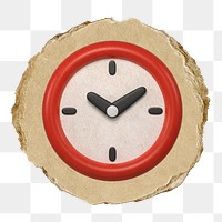 Red clock  png sticker,  3D ripped paper, transparent background