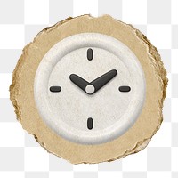 White clock  png sticker,  3D ripped paper, transparent background