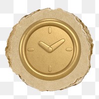 Gold clock  png sticker,  3D ripped paper, transparent background