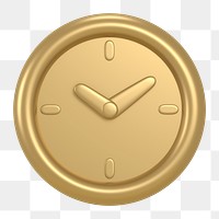 Clock icon  png sticker, 3D gold design, transparent background