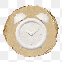 White alarm clock  png sticker,  3D ripped paper, transparent background