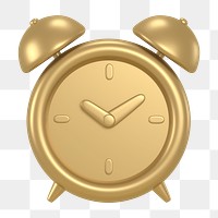 Alarm clock icon  png sticker, 3D gold design, transparent background