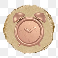 Pink alarm clock  png sticker,  3D ripped paper, transparent background