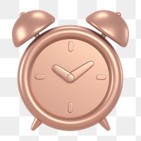 Alarm clock icon  png sticker, 3D rose gold design, transparent background