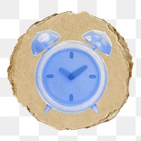 Blue alarm clock  png sticker,  3D ripped paper, transparent background