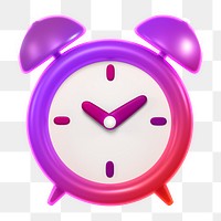 Alarm clock icon  png sticker, 3D neon glow, transparent background