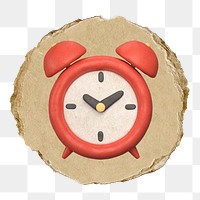 Red alarm clock  png sticker,  3D ripped paper, transparent background