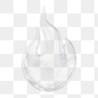 Flame icon  png sticker, 3D crystal glass, transparent background