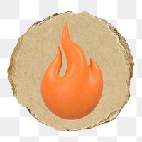 Orange flame  png sticker,  3D ripped paper, transparent background