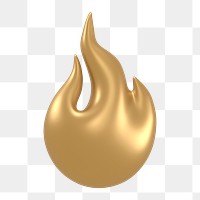 Flame icon  png sticker, 3D gold design, transparent background