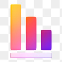 Bar charts icon  png sticker, 3D gradient design, transparent background