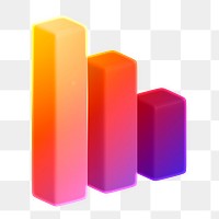 Bar charts icon  png sticker, 3D neon glow, transparent background