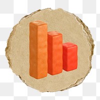 Bar charts  png sticker,  3D ripped paper, transparent background