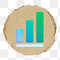 Bar charts  png sticker,  3D ripped paper, transparent background