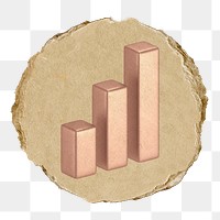 Bar charts  png sticker,  3D ripped paper, transparent background