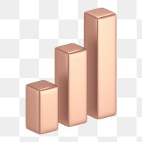 Bar charts icon  png sticker, 3D rose gold design, transparent background