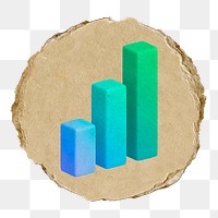 Bar charts  png sticker,  3D ripped paper, transparent background