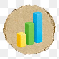 Bar charts  png sticker,  3D ripped paper, transparent background