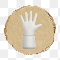 White hand  png sticker,  3D ripped paper, transparent background