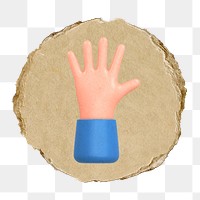 Hand, palm  png sticker,  3D ripped paper, transparent background