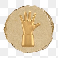 Gold hand  png sticker,  3D ripped paper, transparent background