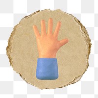 Hand, palm  png sticker,  3D ripped paper, transparent background