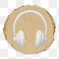 White headphones  png sticker,  3D ripped paper, transparent background