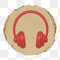 Red headphones  png sticker,  3D ripped paper, transparent background