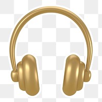 Gold headphones  png sticker, transparent background